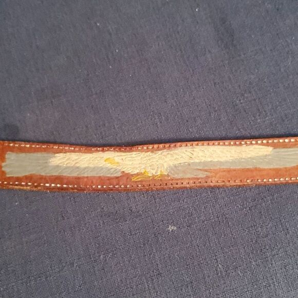 Vintage 70s Tooled Leather USA Belt With Eagle - Picture 4 of 7